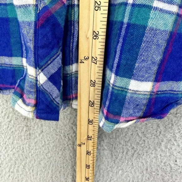 Hester & orchard top womens large blue plaid flannel button up outdoors casual l - Picture 3 of 7